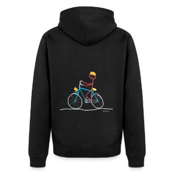Fahrrad Fahrerin Strichmännchen Sport Bike Verkehr - Unisex Premium Bio Zip Hoodie - Schwarz - Hinten - Nico (187cm)