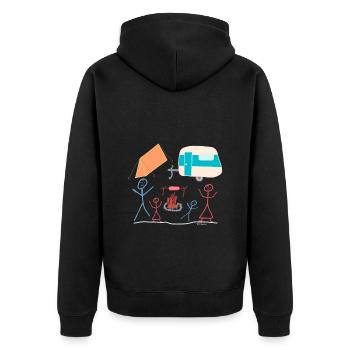 Camping Strichmännchen Zelt Mohnwagen Lagerfeuer - Unisex Premium Bio Zip Hoodie - Schwarz - Hinten - Nico (187cm)