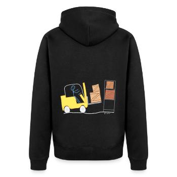 Forklift stick figure logistics warehouse goods - Unisex Premium Organic Zip Hoodie - black - Back - Nico (187cm)