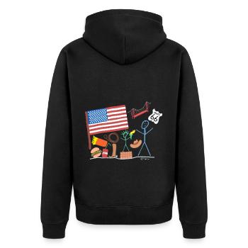 Amerika USA Strichmännchen Reise Staaten Brücke - Unisex Premium Bio Zip Hoodie - Schwarz - Hinten - Nico (187cm)
