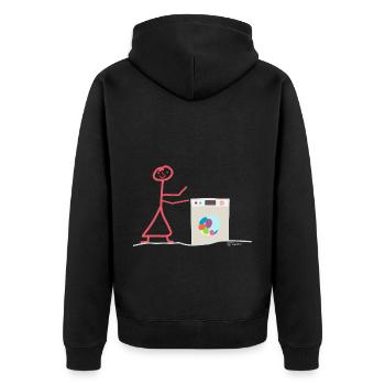 Household Stick Figure Washing Machine Clothes - Unisex Premium Organic Zip Hoodie - black - Back - Nico (187cm)