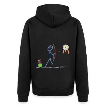Bogenschießen Strichmännchen Pfeil Ziel Meister - Unisex Premium Bio Zip Hoodie - Schwarz - Hinten - Nico (187cm)
