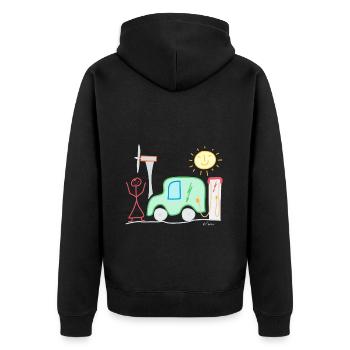 Electric car stick figure woman pinwheel charging station sun - Unisex Premium Organic Zip Hoodie - black - Back - Nico (187cm)