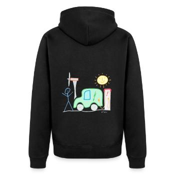 E-Auto Strichmännchen Sonne Ladesäule Spannung - Unisex Premium Bio Zip Hoodie - Schwarz - Hinten - Nico (187cm)
