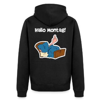 Hallo Montag Morgenmuffel - Unisex Premium Bio Zip Hoodie - Schwarz - Hinten - Nico (187cm)