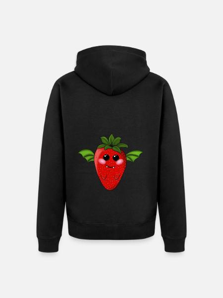 Erdbeer Fledermaus - Unisex Premium Bio Zip Hoodie - Schwarz