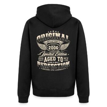 Jahrgang 2006 Vintage Retro Geburtstag Geschenk - Unisex Premium Bio Zip Hoodie - Schwarz - Hinten - Nico (187cm)