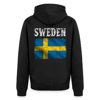 Sweden,Schweden Flagge Vintage look - Unisex Premium Bio Zip Hoodie - Schwarz - Hinten - Nico (187cm)