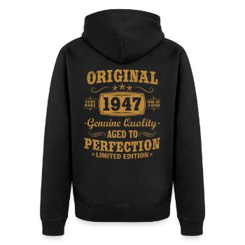 Original vintage 1947 né vintage anniversaire - Veste à capuche bio Premium Unisexe - noir - Dos - Nico (187cm)