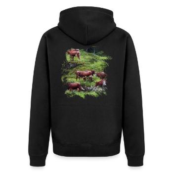 Milchkühe auf der Hochalm - Unisex Premium Bio Zip Hoodie - Schwarz - Hinten - Nico (187cm)