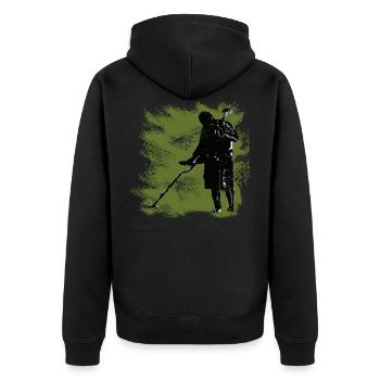 Ein Schatzsucher mit dem Metalldetektor und Spaten - Unisex Premium Bio Zip Hoodie - Schwarz - Hinten - Nico (187cm)