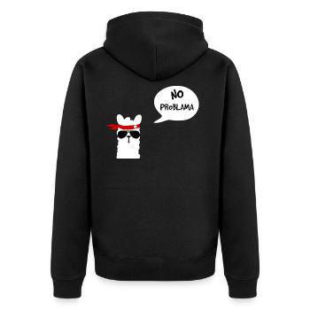 No Problama Lama weiss - Unisex Premium Bio Zip Hoodie - Schwarz - Hinten - Nico (187cm)