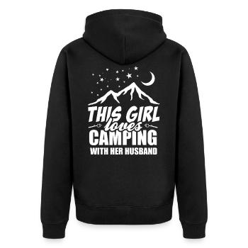 Dieses Mädchen liebt Camping mit seinem Ehemann - Unisex Premium Bio Zip Hoodie - Schwarz - Hinten - Nico (187cm)