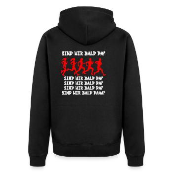 Läufer SIND WIR BALD DA? Laufen Lustiges - Unisex Premium Bio Zip Hoodie - Schwarz - Hinten - Nico (187cm)