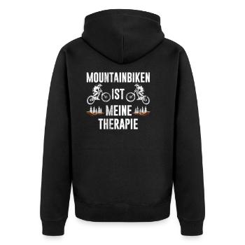 MOUNTAINBIKEN IST MEINE THERAPIE MTB Lustiges - Unisex Premium Bio Zip Hoodie - Schwarz - Hinten - Nico (187cm)