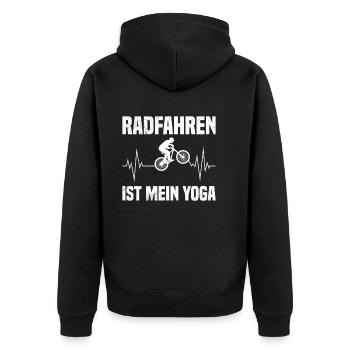 RADFAHREN IST MEIN YOGA Radler Lustiges - Unisex Premium Bio Zip Hoodie - Schwarz - Hinten - Nico (187cm)