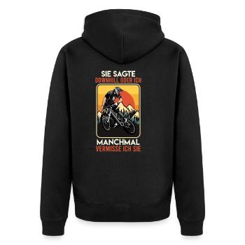 Mountainbiker SIE SAGTE DOWNHILL ODER ICH Lustiges - Unisex Premium Bio Zip Hoodie - Schwarz - Hinten - Nico (187cm)