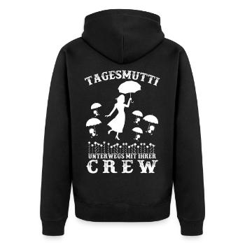 Tagesmutti unterwegs - Unisex Premium Bio Zip Hoodie - Schwarz - Hinten - Nico (187cm)