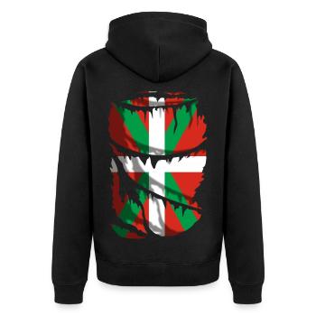 Flagge von Euskadi gebrochen. Ikurriña - Unisex Premium Bio Zip Hoodie - Schwarz - Hinten - Nico (187cm)