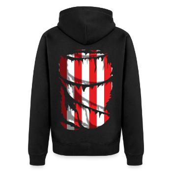 Red-and- for football fans - Unisex Premium Organic Zip Hoodie - black - Back - Nico (187cm)
