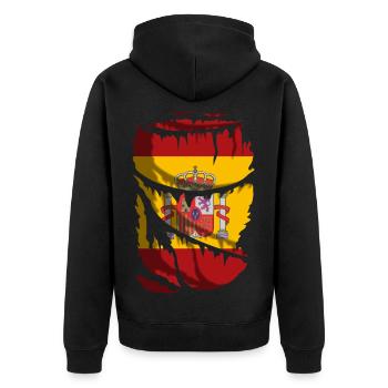 Flagge Spaniens mit dem Schild, zerbrochener Stoffeffekt - Unisex Premium Bio Zip Hoodie - Schwarz - Hinten - Nico (187cm)