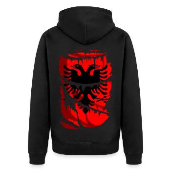 Flagge Albaniens, zerbrochener oder zerrissener Stoffeffekt - Unisex Premium Bio Zip Hoodie - Schwarz - Hinten - Nico (187cm)