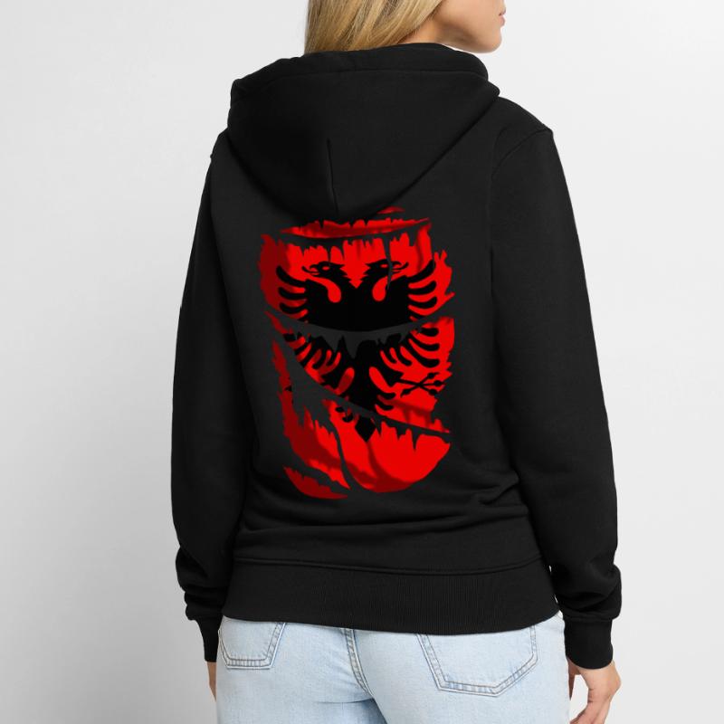 Flagge Albaniens, zerbrochener oder zerrissener Stoffeffekt Unisex Premium Bio Zip Hoodie