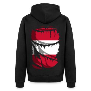 Flagge Österreichs, zerbrochener oder zerrissener Stoffeffekt - Unisex Premium Bio Zip Hoodie - Schwarz - Hinten - Nico (187cm)