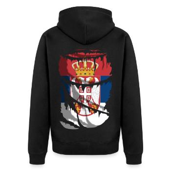 Flagge Serbiens, zerbrochener oder zerrissener Stoffeffekt - Unisex Premium Bio Zip Hoodie - Schwarz - Hinten - Nico (187cm)