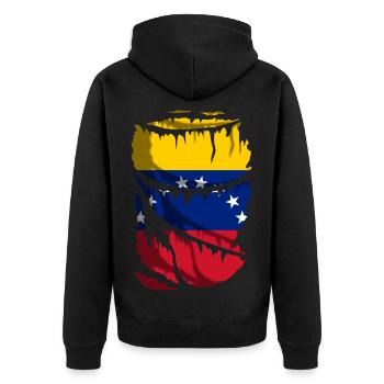 Flag of Venezuela, torn fabric effect, broken - Unisex Premium Organic Zip Hoodie - black - Back - Nico (187cm)