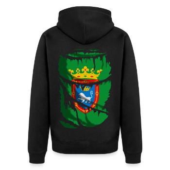 Flagge von Pamplona, zerbrochener oder zerrissener Stoffeffekt - Unisex Premium Bio Zip Hoodie - Schwarz - Hinten - Nico (187cm)