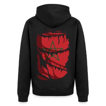 Flagge Marokkos, getragener Stoffeffekt - Unisex Premium Bio Zip Hoodie - Schwarz - Hinten - Nico (187cm)