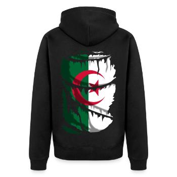 Flag of Algeria, with a broken fabric effect - Unisex Premium Organic Zip Hoodie - black - Back - Nico (187cm)