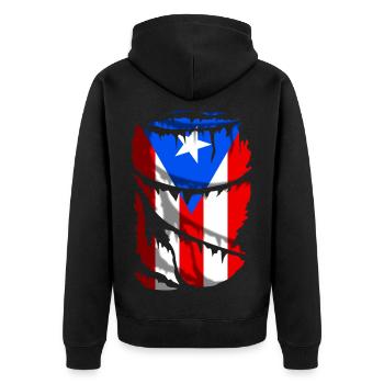 Flagge von Puerto Rico, Broken Fabric Effekt - Unisex Premium Bio Zip Hoodie - Schwarz - Hinten - Nico (187cm)