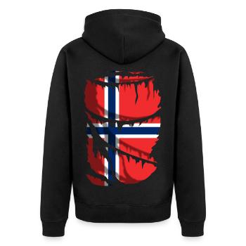 Flagge Norwegens, zerbrochener oder zerrissener Stoffeffekt - Unisex Premium Bio Zip Hoodie - Schwarz - Hinten - Nico (187cm)