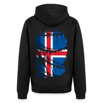 Flag of Iceland, broken or worn fabric effect - Unisex Premium Organic Zip Hoodie - black - Back - Nico (187cm)