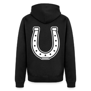 Hufeisen Symbol - Unisex Premium Bio Zip Hoodie - Schwarz - Hinten - Nico (187cm)