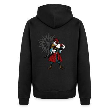 Samurooster - Unisex Premium Bio Zip Hoodie - Schwarz - Hinten - Nico (187cm)