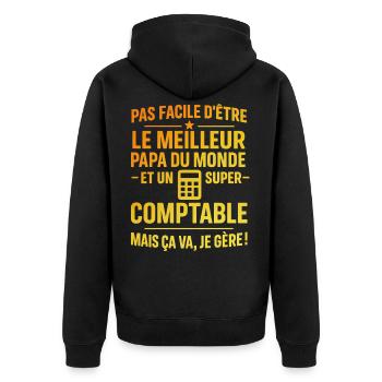 Super papa et comptable – il gère grave ! - Veste à capuche bio Premium Unisexe - noir - Dos - Nico (187cm)