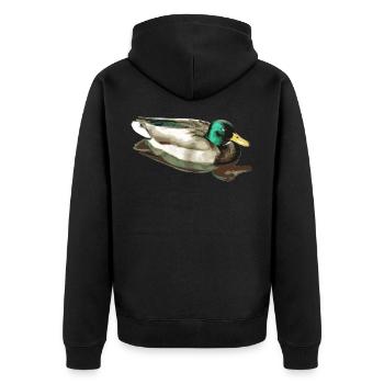 Die Wild Ente oder Stockente ist unverwechselbar - Unisex Premium Bio Zip Hoodie - Schwarz - Hinten - Nico (187cm)