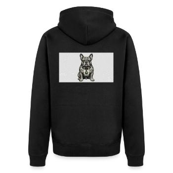 Tattoo Bulldog Gris mit Grünem Anhänger - Unisex Premium Bio Zip Hoodie - Schwarz - Hinten - Nico (187cm)