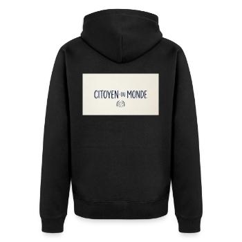 Citoyen du Monde - Kosmopolit beschenken - Unisex Premium Bio Zip Hoodie - Schwarz - Hinten - Nico (187cm)