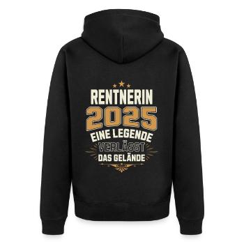 Rentnerin 2025 Rente Rentner Legende Ruhestand - Unisex Premium Bio Zip Hoodie - Schwarz - Hinten - Nico (187cm)