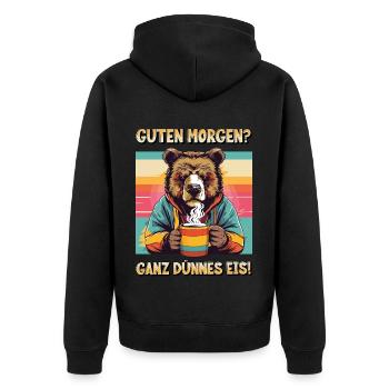 Good morning very thin bear coffee funny - Unisex Premium Organic Zip Hoodie - black - Back - Nico (187cm)