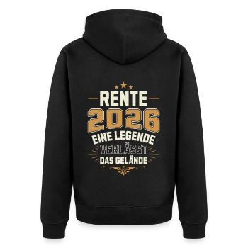 Rente 2026 Rentner Rentnerin Legende Ruhestand - Unisex Premium Bio Zip Hoodie - Schwarz - Hinten - Nico (187cm)