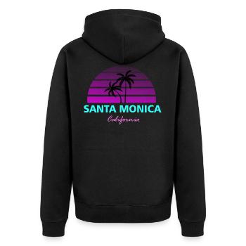 Santa Monica California pink / türkis - Unisex Premium Bio Zip Hoodie - Schwarz - Hinten - Nico (187cm)