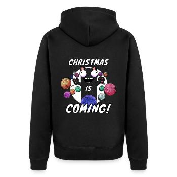 Christmas Is Coming! Funny Christmas Cat - Unisex Premium Organic Zip Hoodie - black - Back - Nico (187cm)
