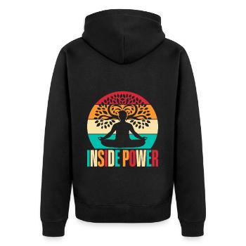 Yoga Inside Power Funny Yoga - Unisex Premium Bio Zip Hoodie - Schwarz - Hinten - Nico (187cm)
