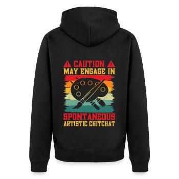 Cool Artist Caution Spontaneous Artistic Painter - Unisex Premium Organic Zip Hoodie - black - Back - Nico (187cm)