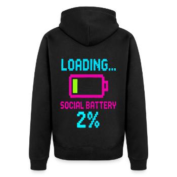 Loading Social Battery – Low Energy Funny Quote - Unisex Premium Organic Zip Hoodie - black - Back - Nico (187cm)
